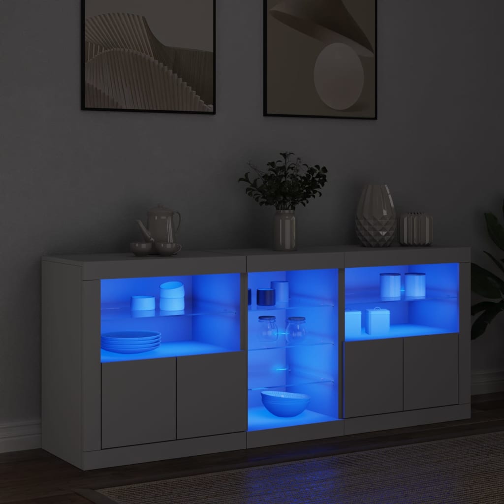 Skjenk Med Led-Lys Hvit 162X37X67 Cm