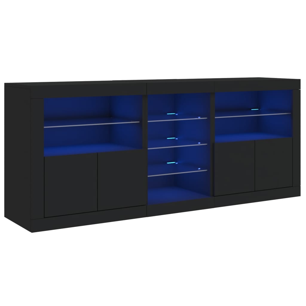 Skjenk Med Led-Lys Svart 162X37X67 Cm