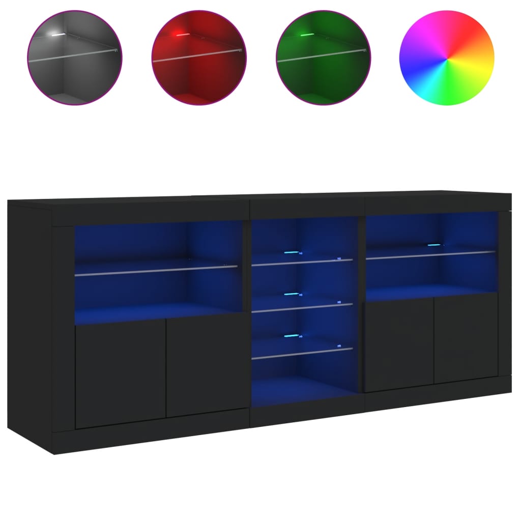Skjenk Med Led-Lys Svart 162X37X67 Cm