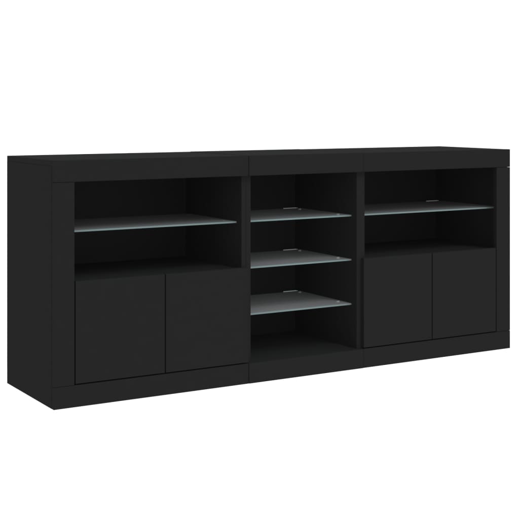 Skjenk Med Led-Lys Svart 162X37X67 Cm