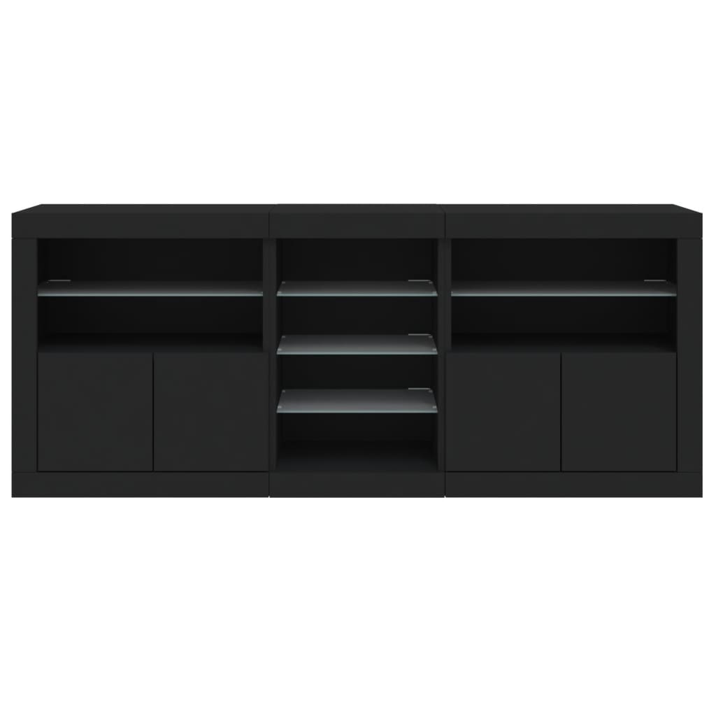 Skjenk Med Led-Lys Svart 162X37X67 Cm