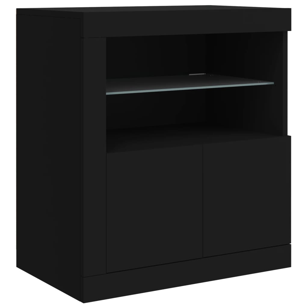 Skjenk Med Led-Lys Svart 162X37X67 Cm