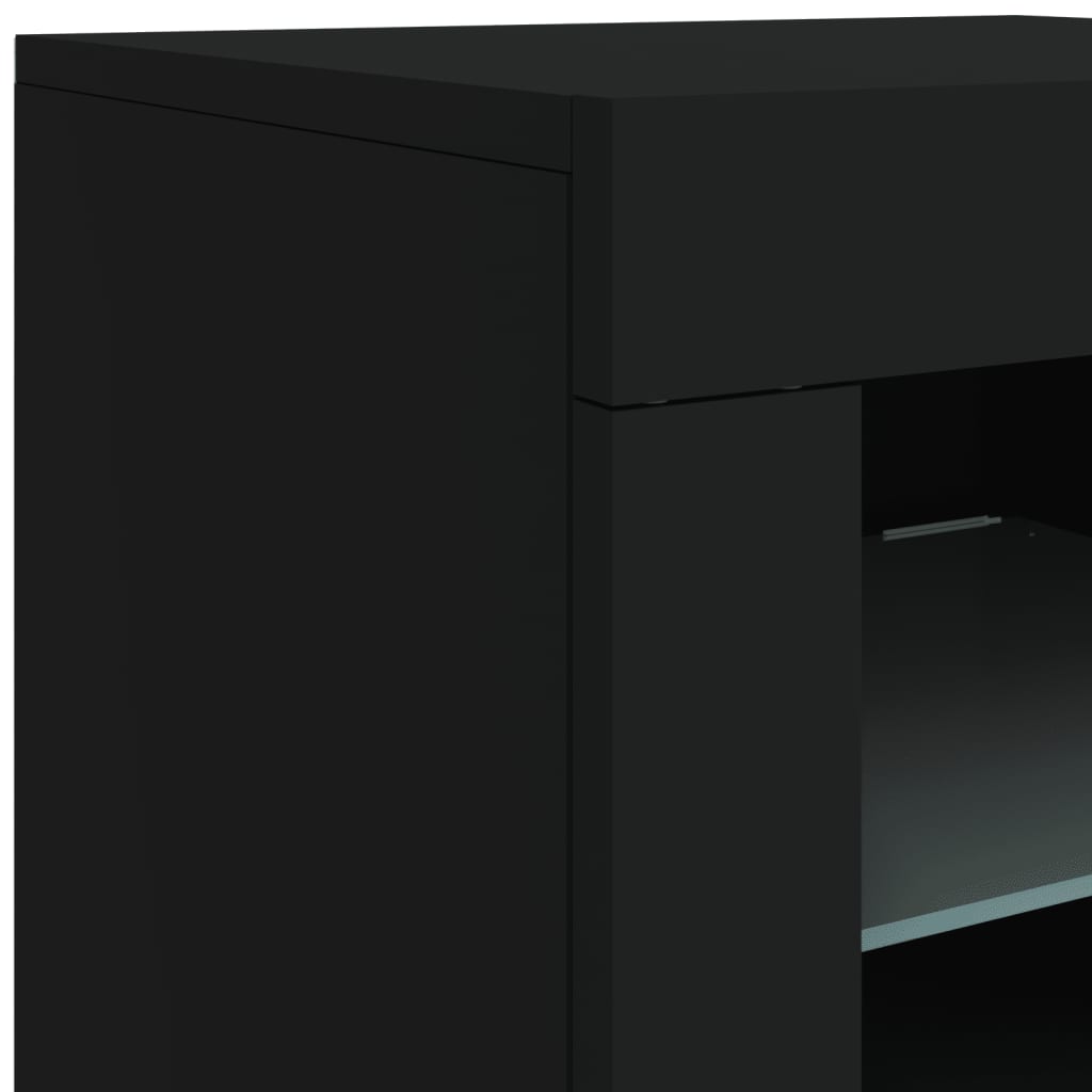 Skjenk Med Led-Lys Svart 162X37X67 Cm