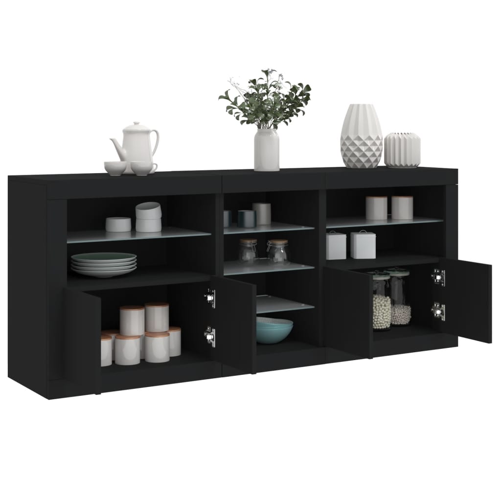 Skjenk Med Led-Lys Svart 162X37X67 Cm