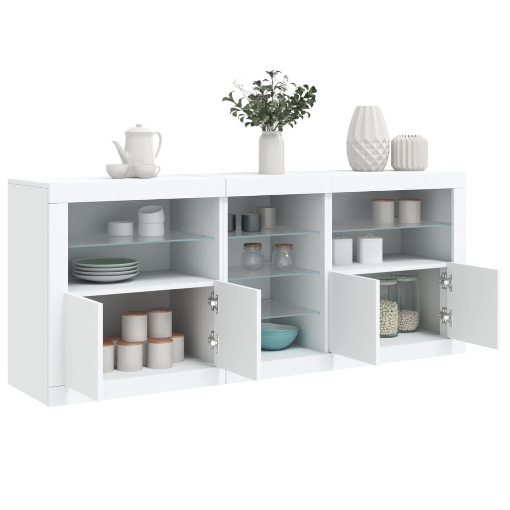 Skjenk Med Led-Lys Hvit 181,5X37X67 Cm