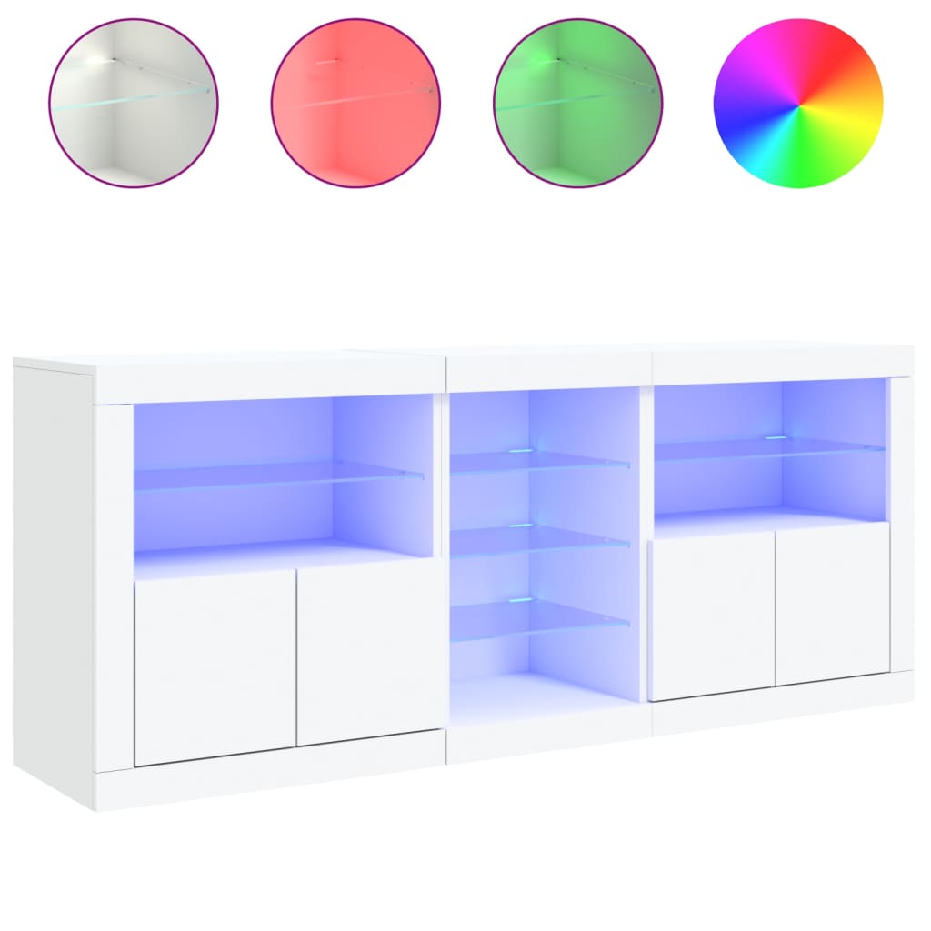 Skjenk Med Led-Lys Hvit 181,5X37X67 Cm