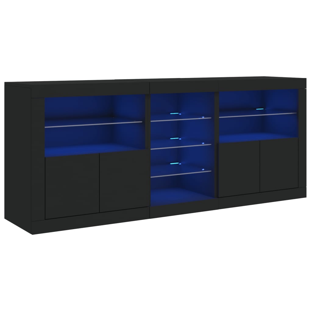 Skjenk Med Led-Lys Svart 181,5X37X67 Cm