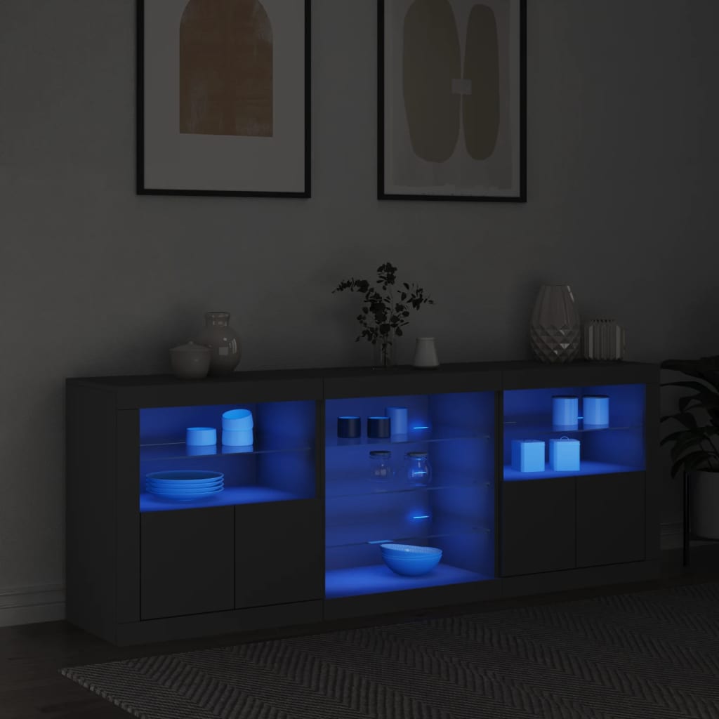 Skjenk Med Led-Lys Svart 181,5X37X67 Cm