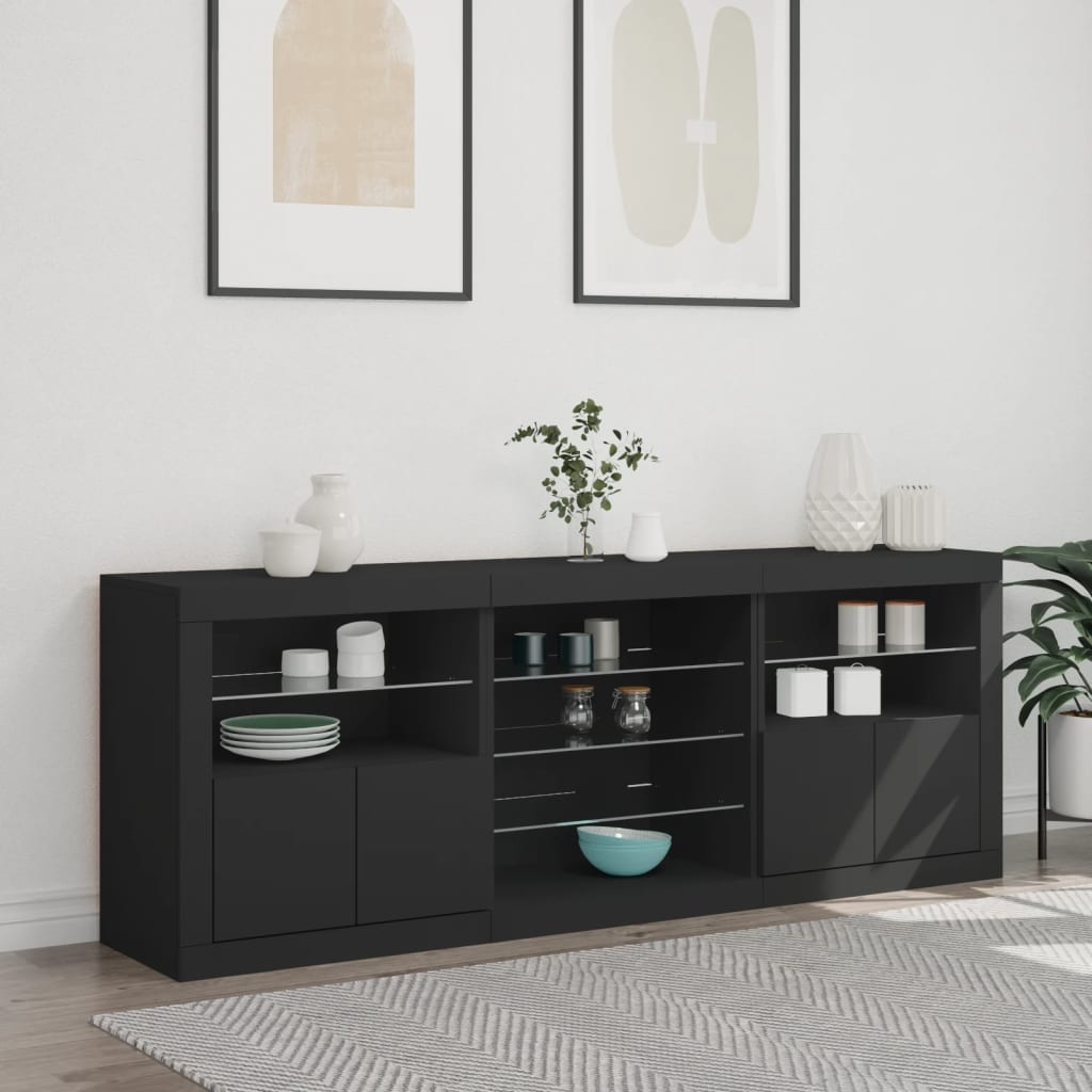 Skjenk Med Led-Lys Svart 181,5X37X67 Cm