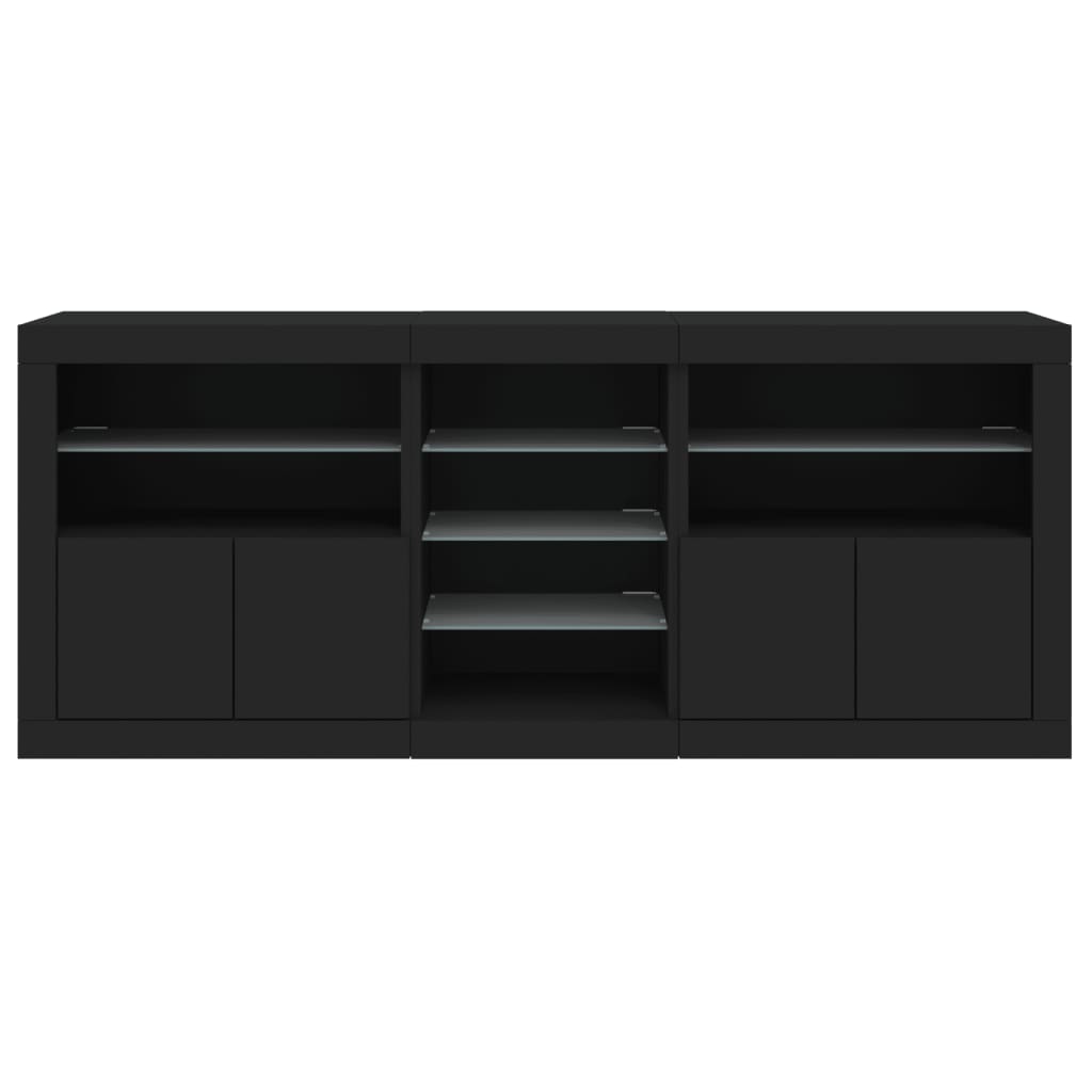 Skjenk Med Led-Lys Svart 181,5X37X67 Cm