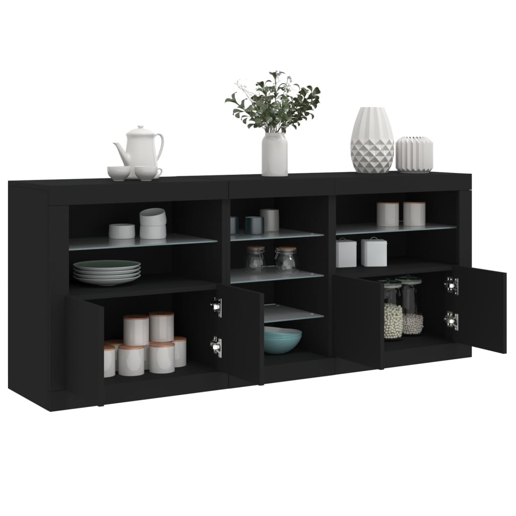 Skjenk Med Led-Lys Svart 181,5X37X67 Cm