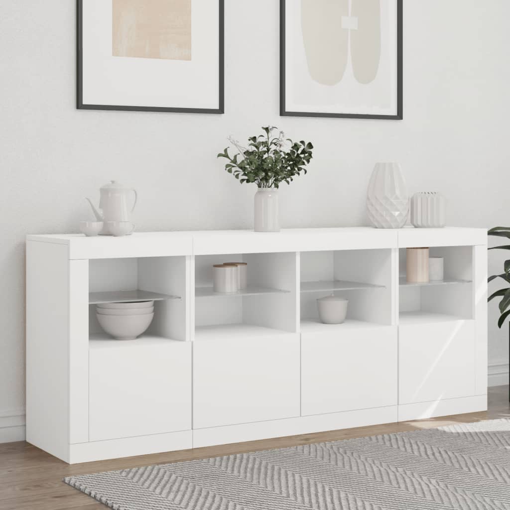 Skjenk Med Led-Lys Hvit 163X37X67 Cm