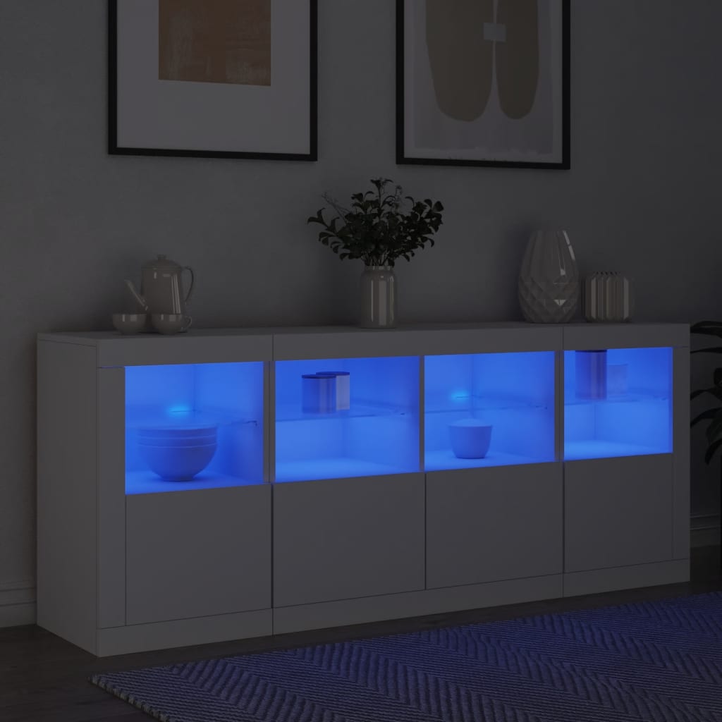 Skjenk Med Led-Lys Hvit 163X37X67 Cm