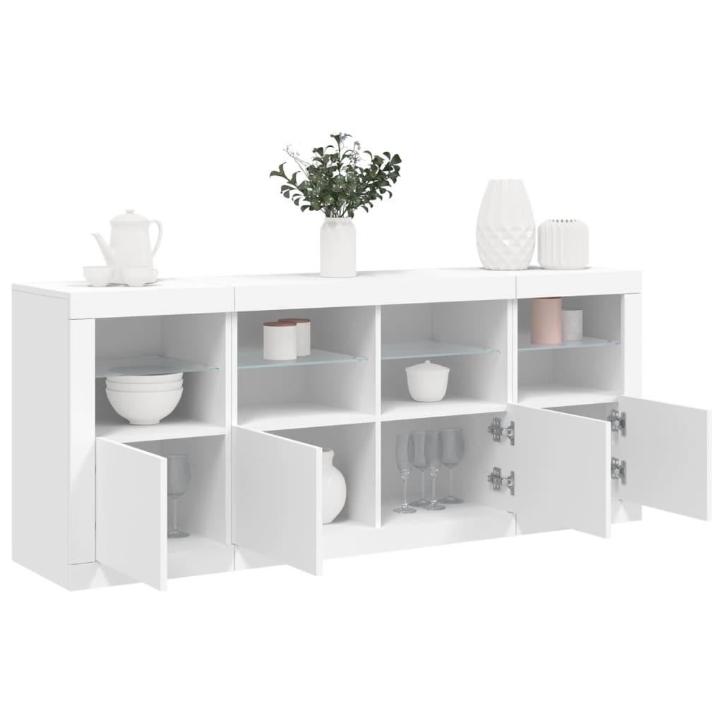 Skjenk Med Led-Lys Hvit 163X37X67 Cm