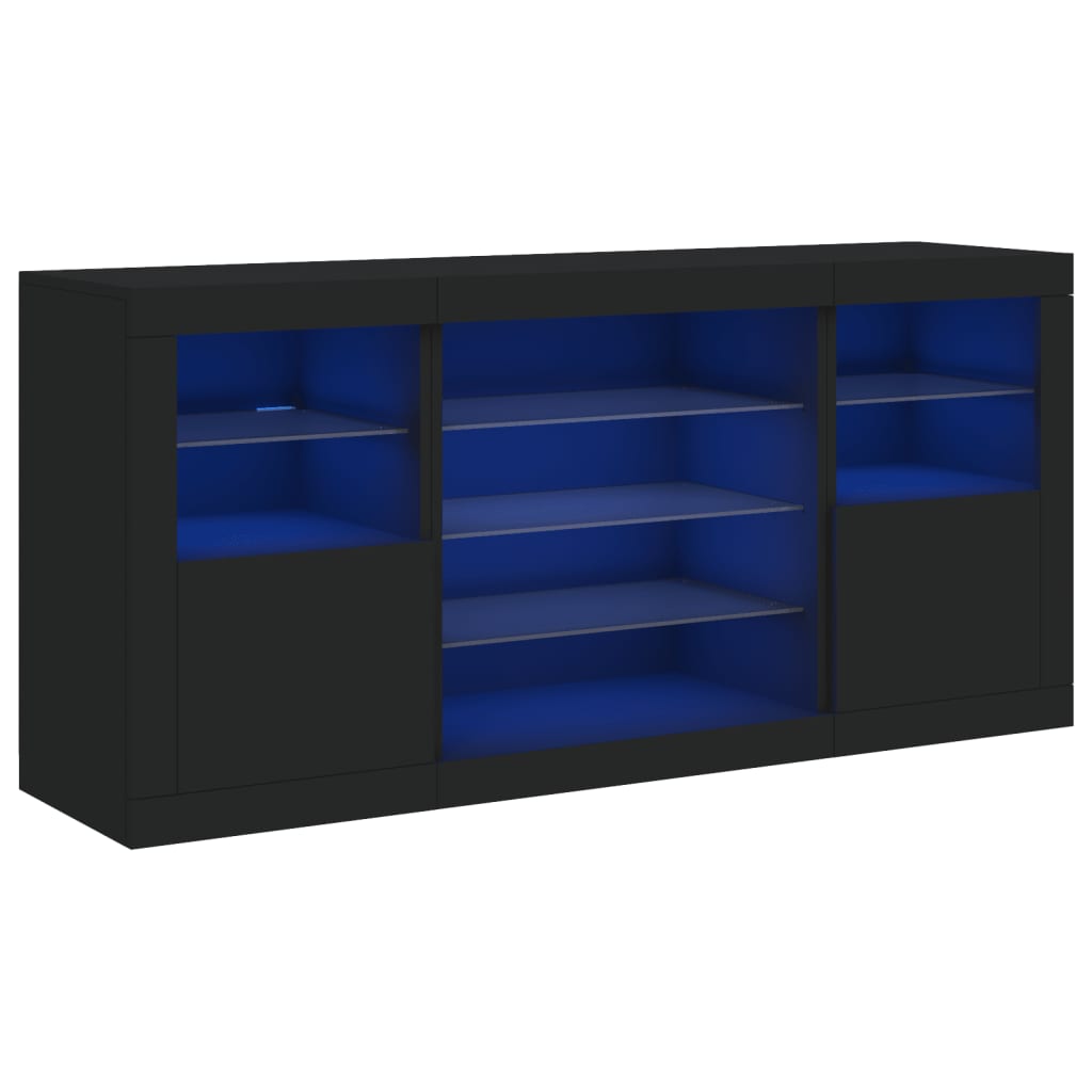 Skjenk Med Led-Lys Svart 142,5X37X67 Cm