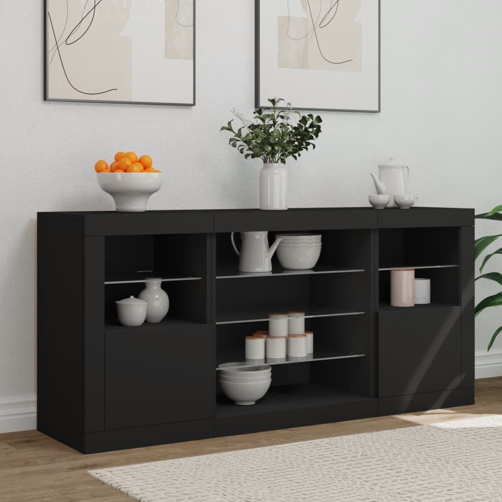 Skjenk Med Led-Lys Svart 142,5X37X67 Cm