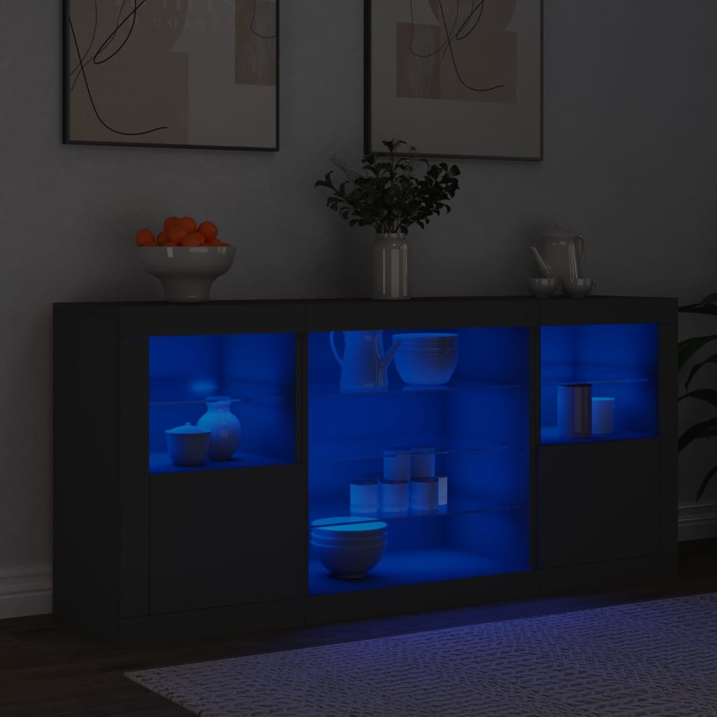 Skjenk Med Led-Lys Svart 142,5X37X67 Cm