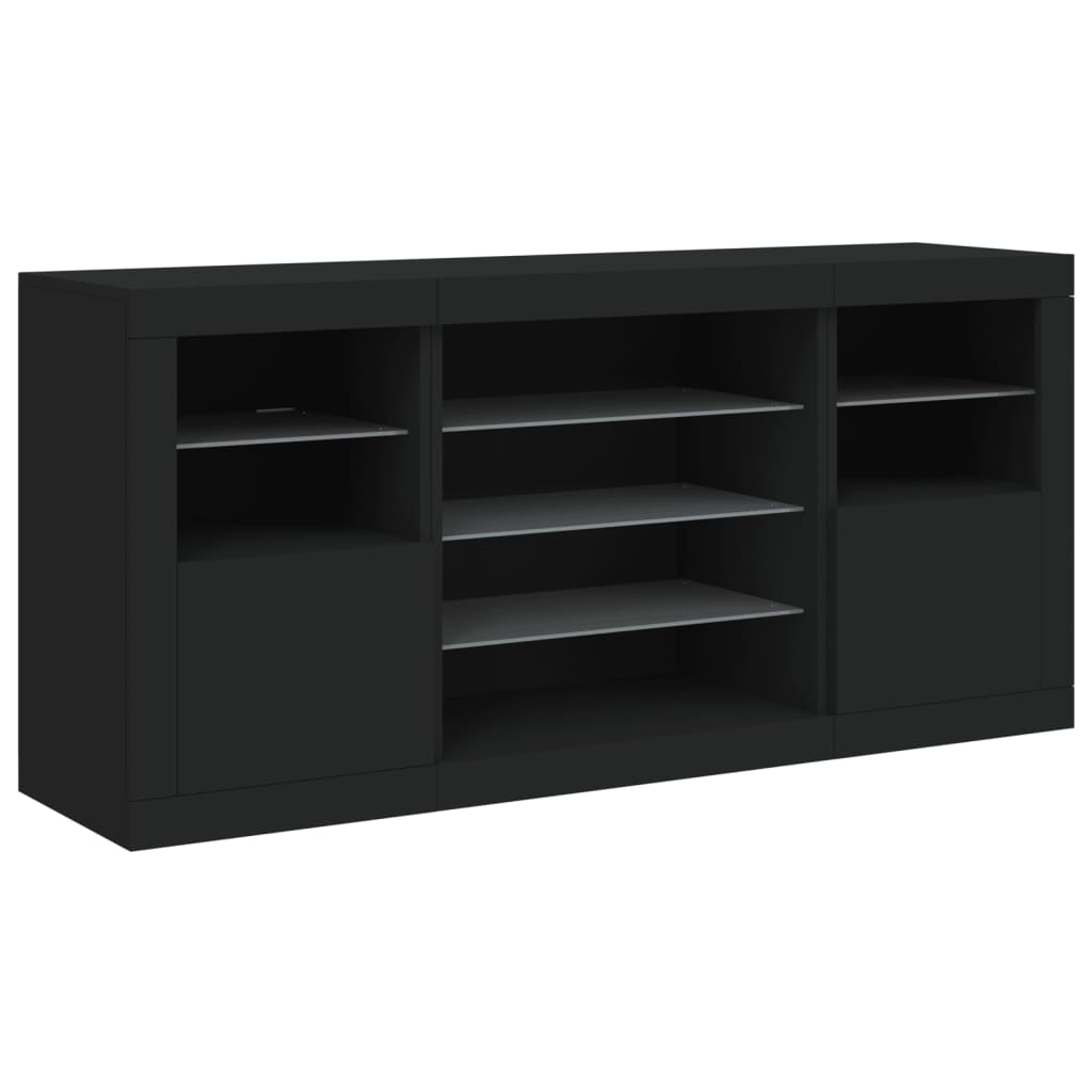 Skjenk Med Led-Lys Svart 142,5X37X67 Cm