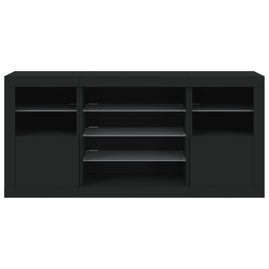 Skjenk Med Led-Lys Svart 142,5X37X67 Cm