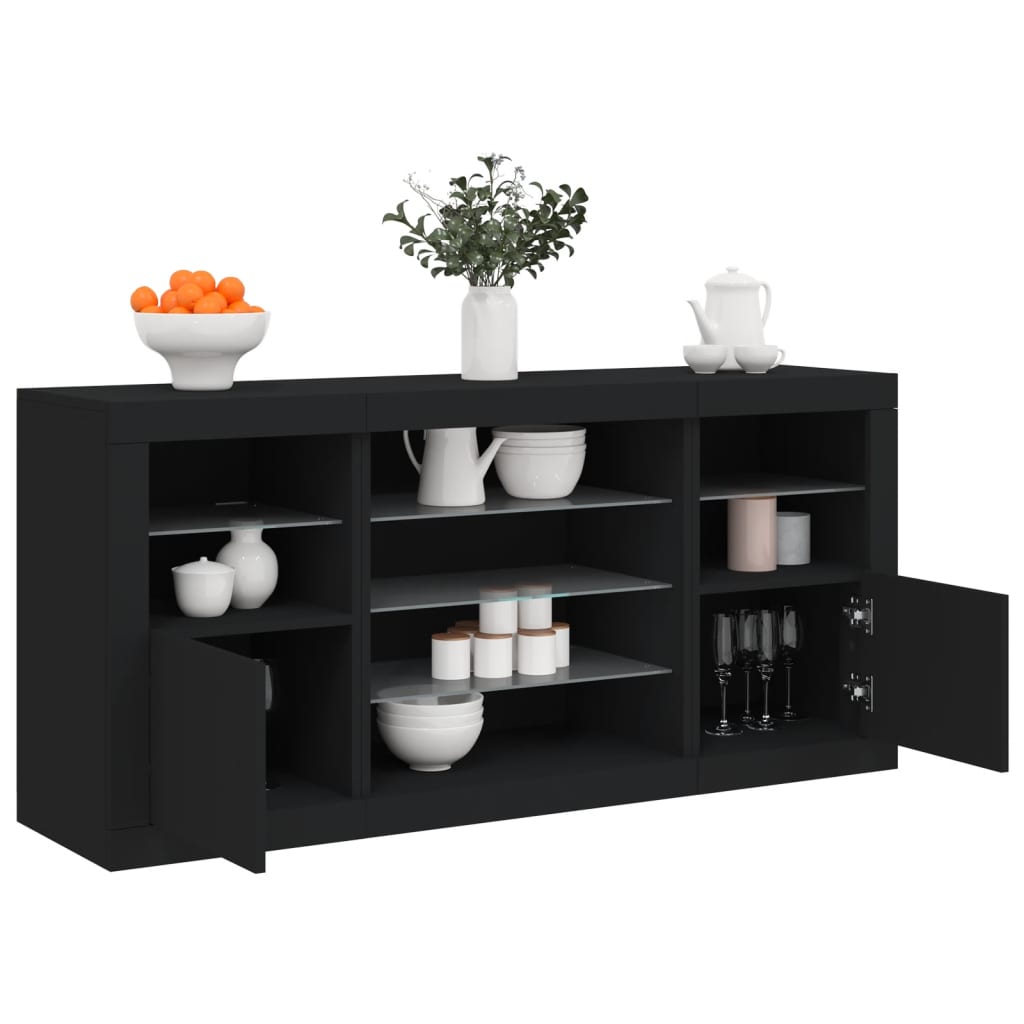 Skjenk Med Led-Lys Svart 142,5X37X67 Cm