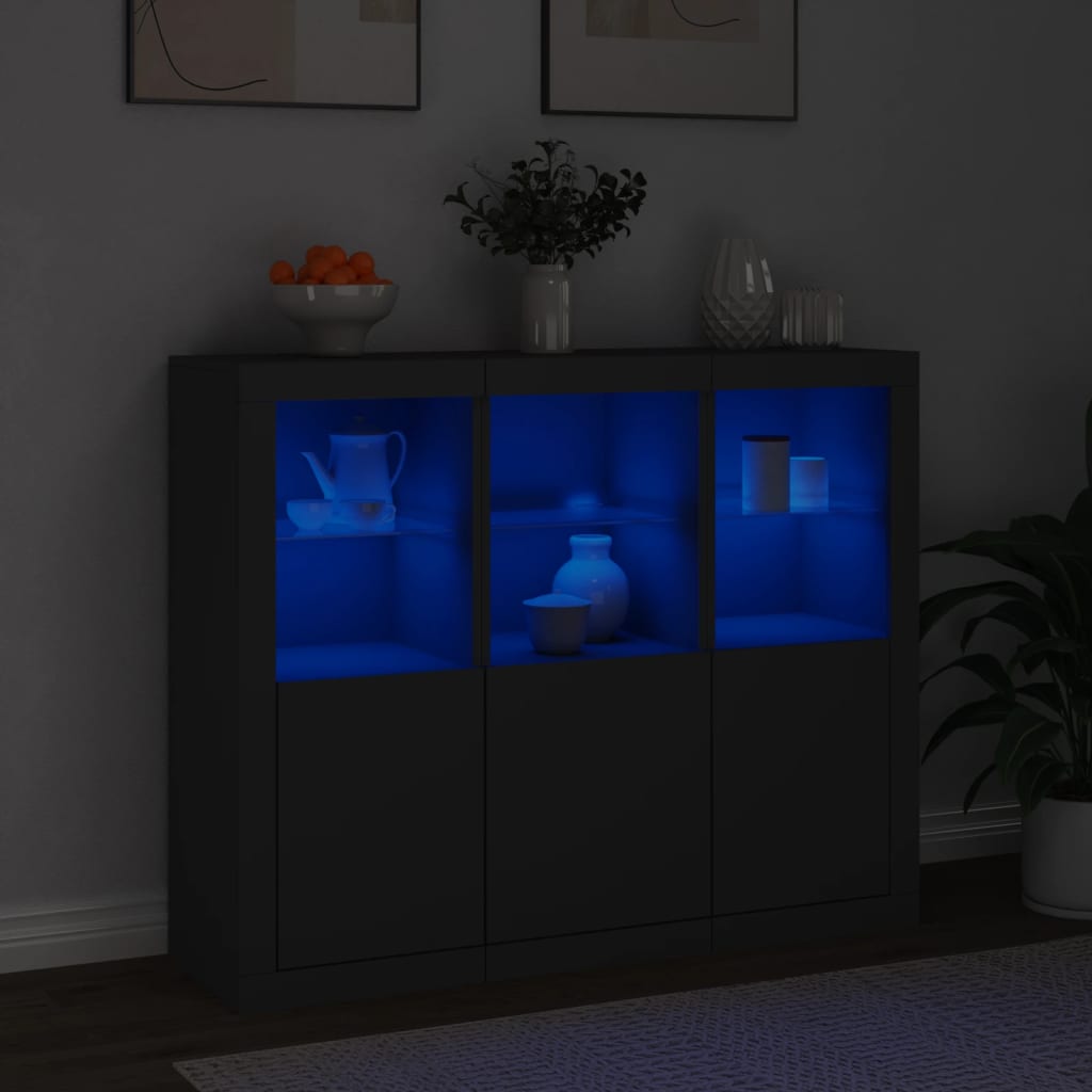 Skjenker Med Led-Lys 3 Stk Svart Konstruert Tre