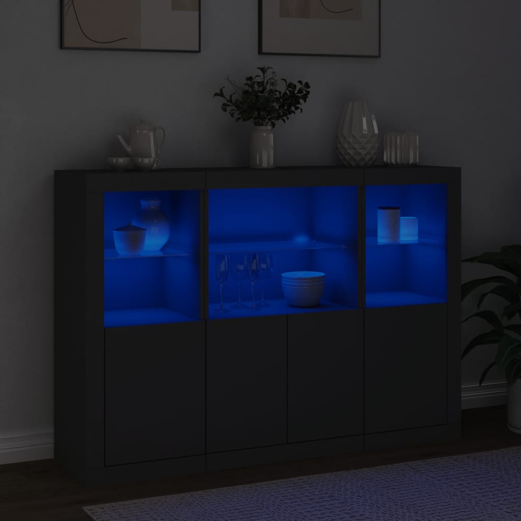 Skjenker Med Led-Lys 3 Stk Svart Konstruert Tre