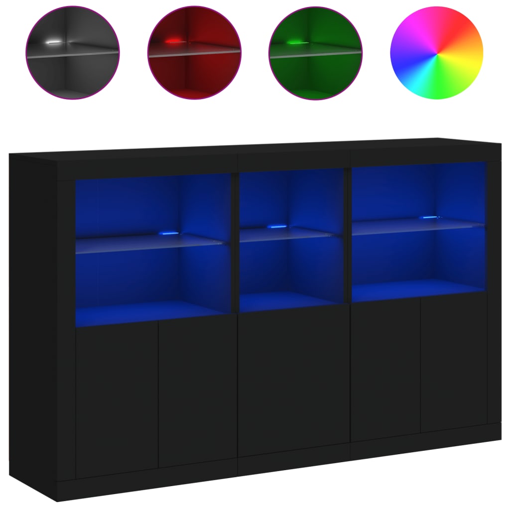 Skjenk Med Led-Lys Svart 162X37X100 Cm