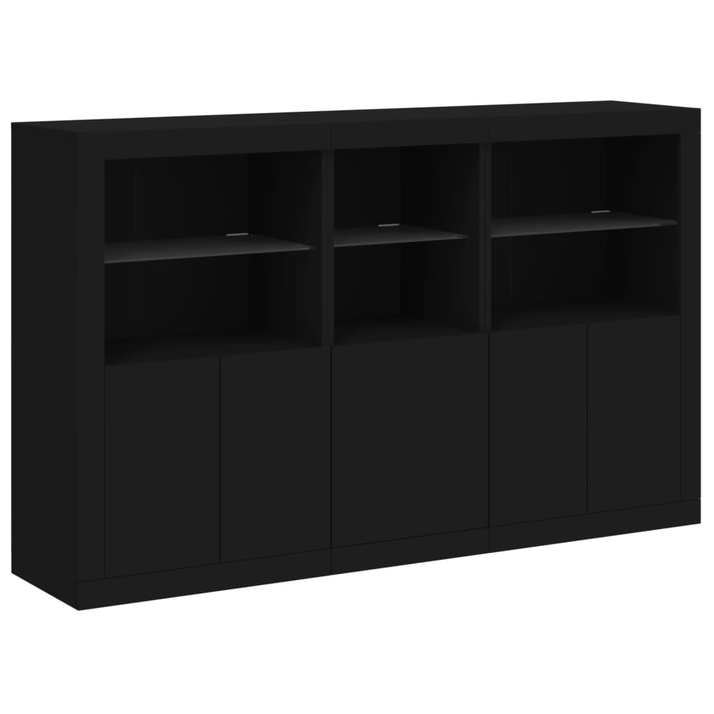 Skjenk Med Led-Lys Svart 162X37X100 Cm