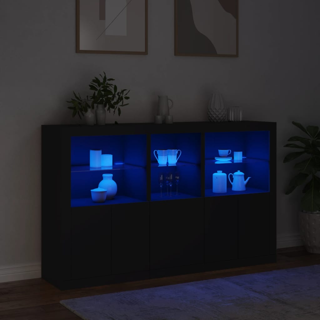 Skjenk Med Led-Lys Svart 162X37X100 Cm