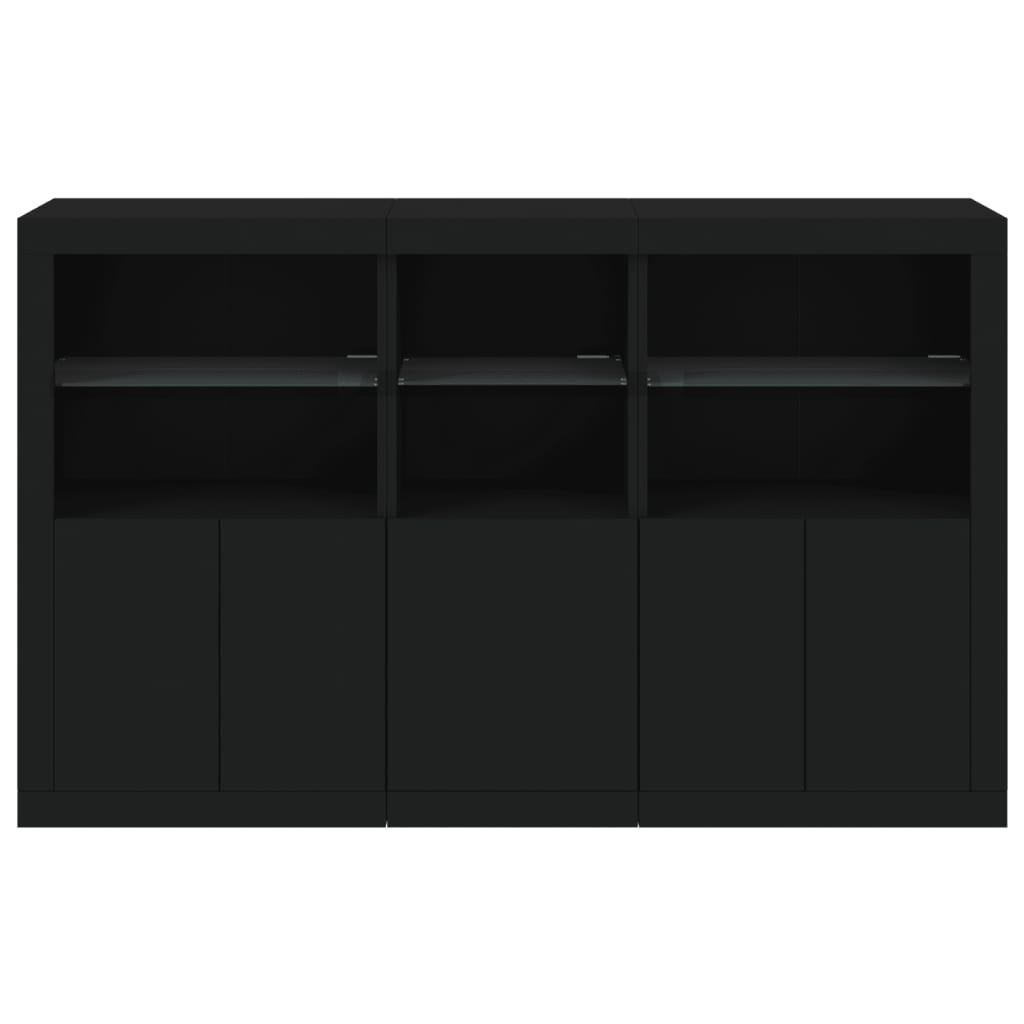 Skjenk Med Led-Lys Svart 162X37X100 Cm