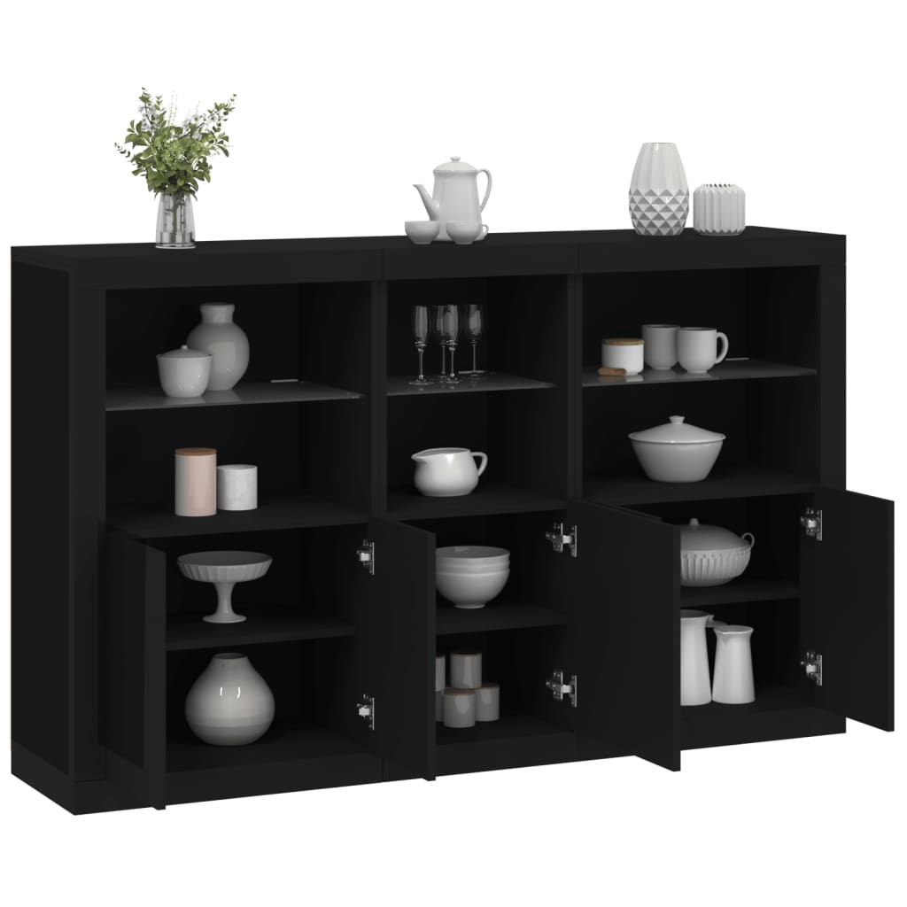 Skjenk Med Led-Lys Svart 162X37X100 Cm