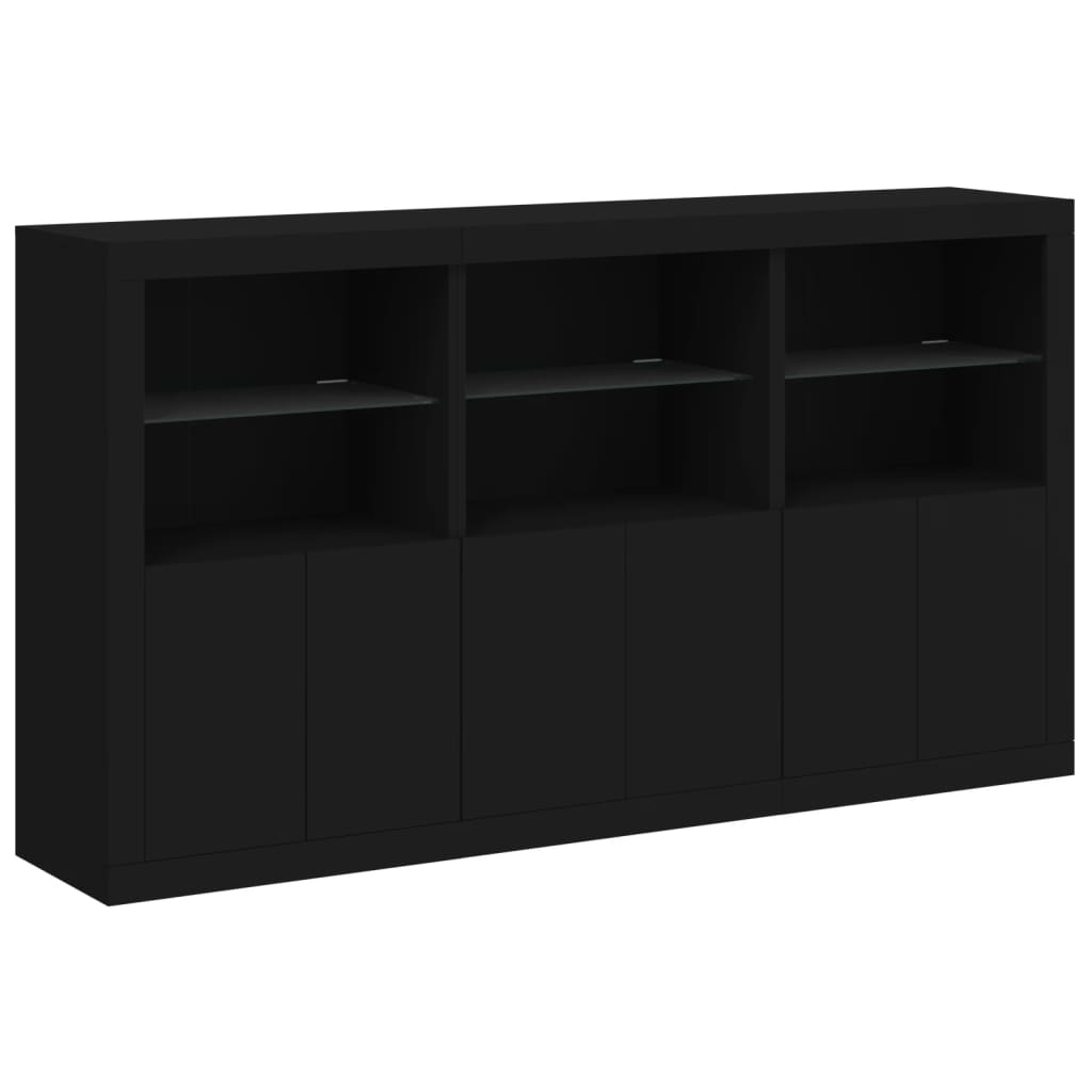 Skjenk Med Led-Lys Svart 181,5X37X100 Cm
