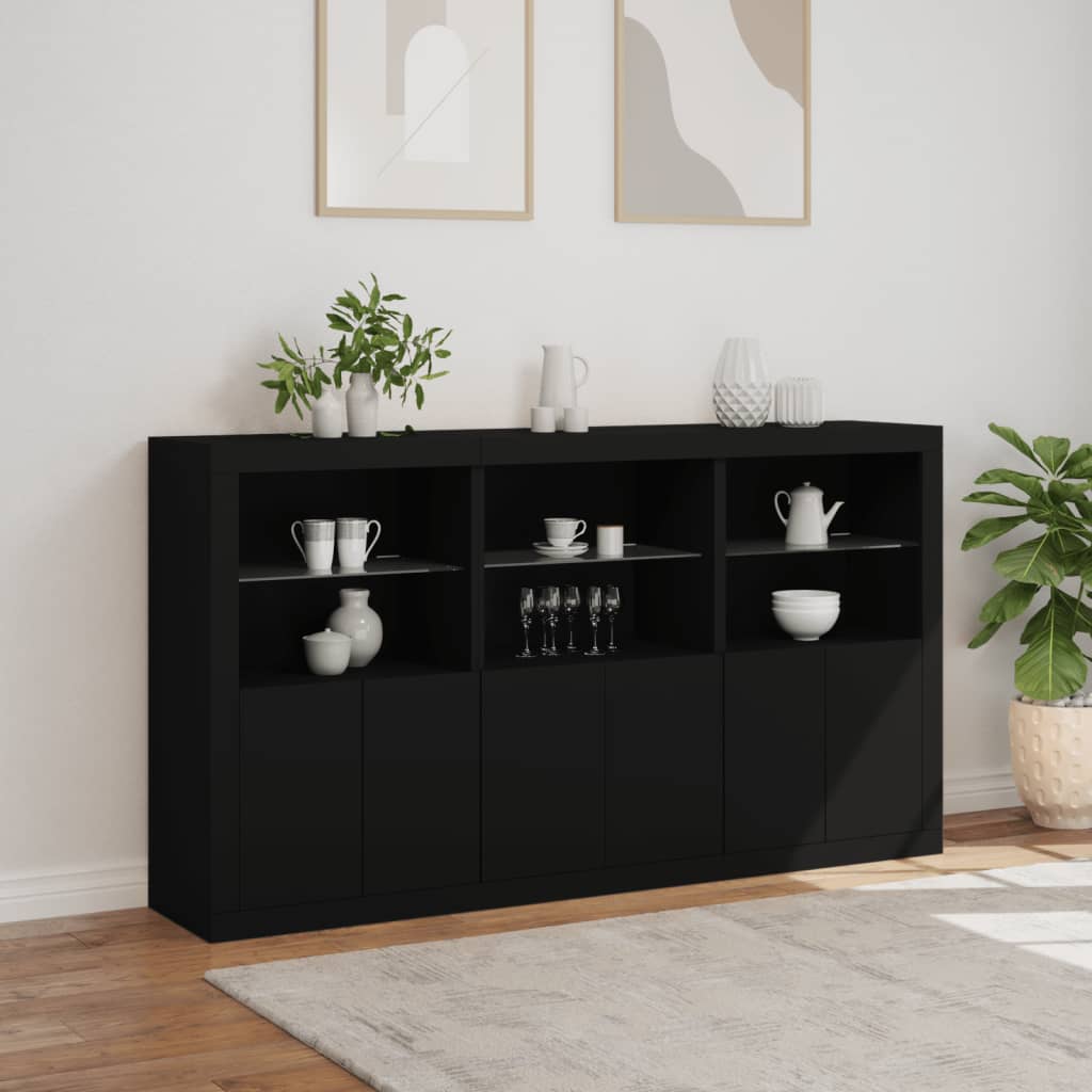 Skjenk Med Led-Lys Svart 181,5X37X100 Cm