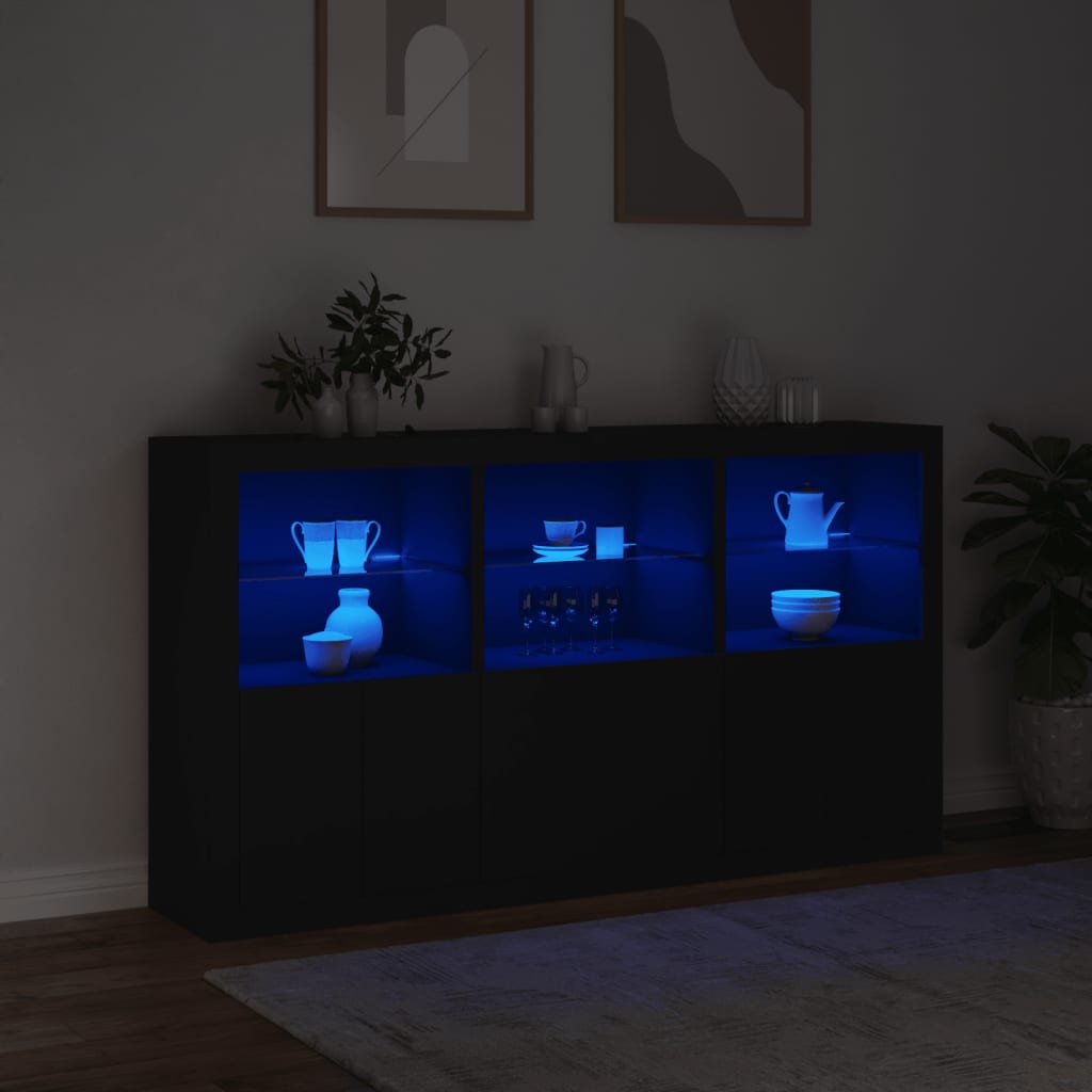 Skjenk Med Led-Lys Svart 181,5X37X100 Cm