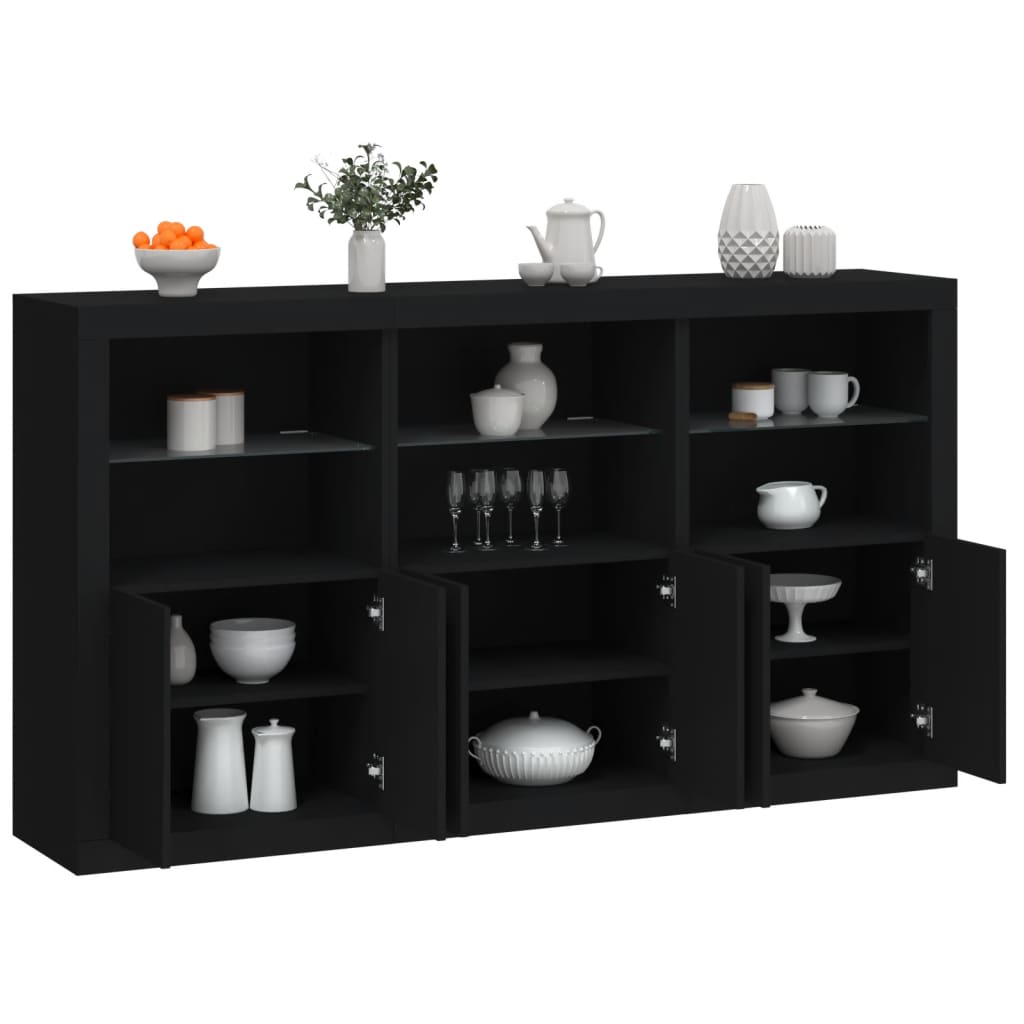 Skjenk Med Led-Lys Svart 181,5X37X100 Cm