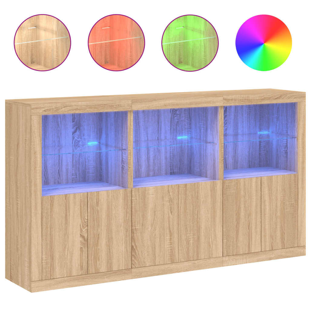 Skjenk Med Led-Lys Sonoma Eik 181,5X37X100 Cm