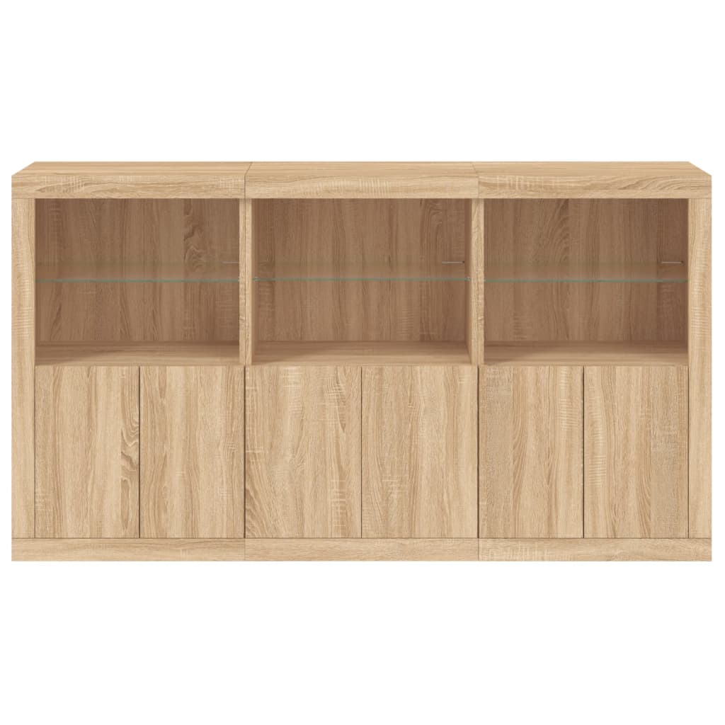 Skjenk Med Led-Lys Sonoma Eik 181,5X37X100 Cm