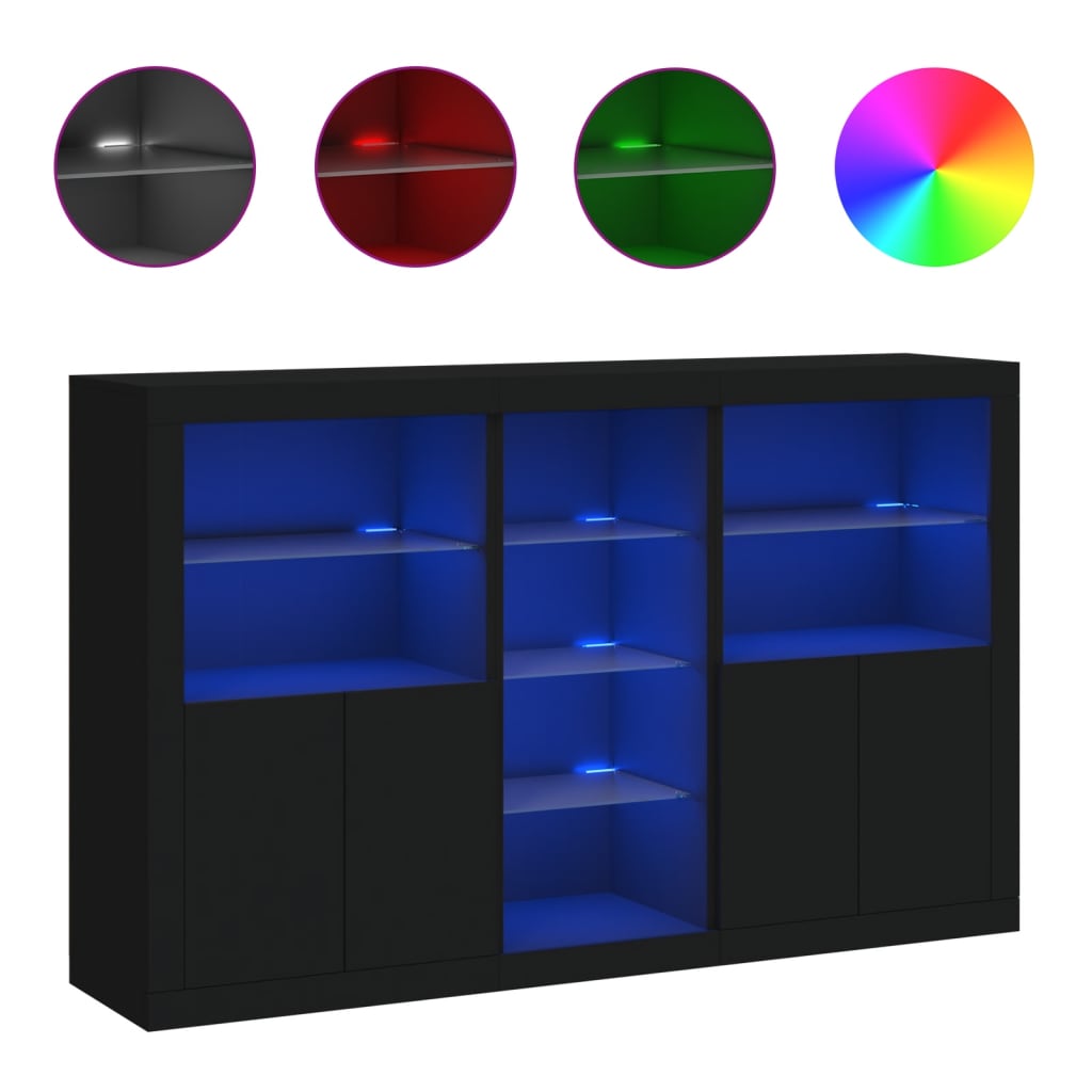 Skjenk Med Led-Lys Svart 162X37X100 Cm