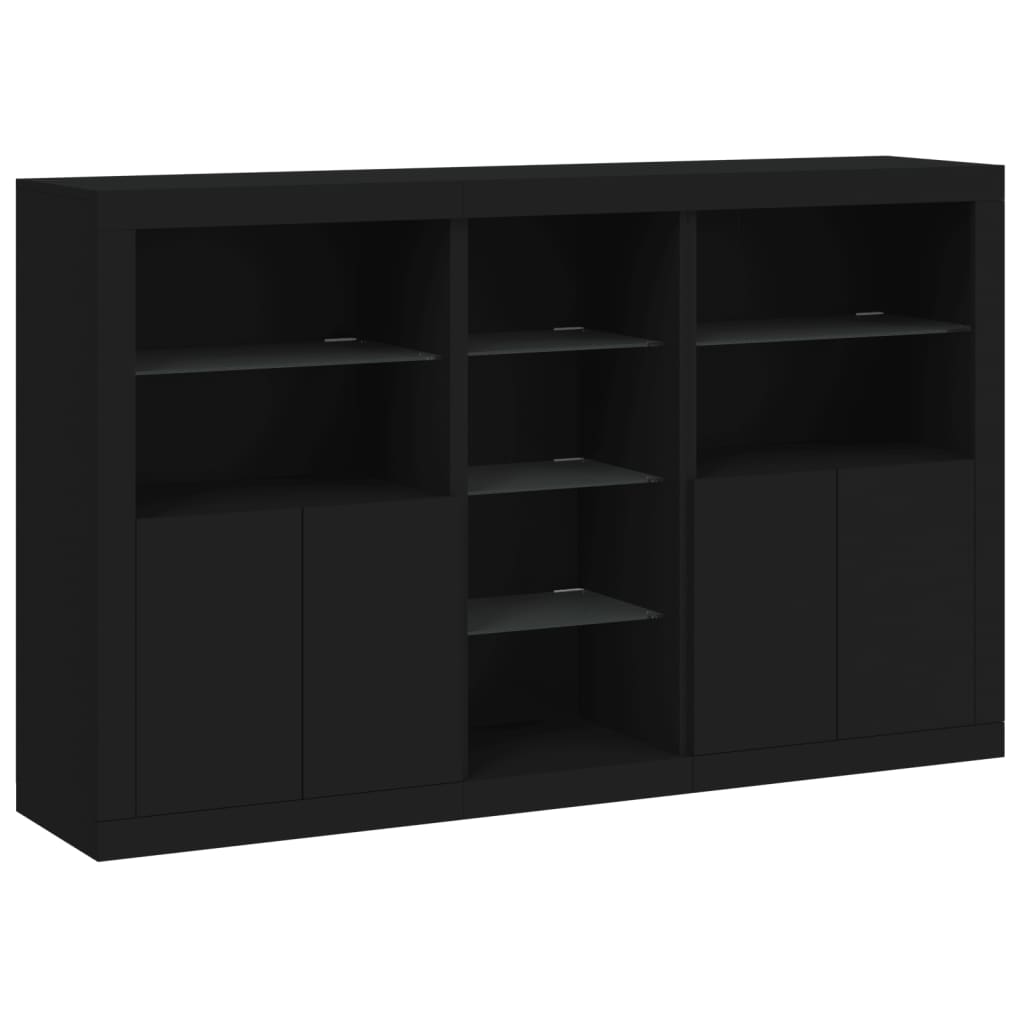 Skjenk Med Led-Lys Svart 162X37X100 Cm