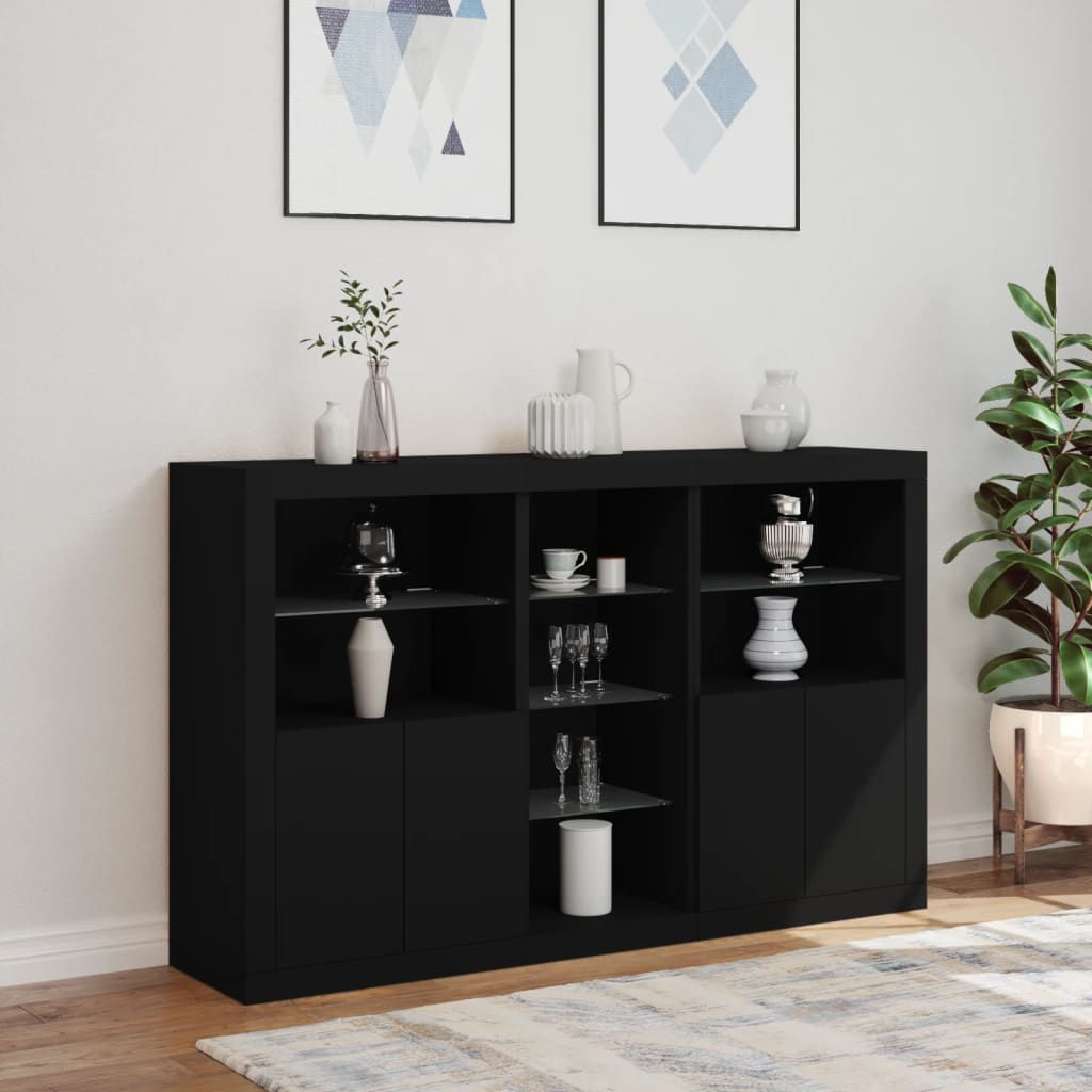 Skjenk Med Led-Lys Svart 162X37X100 Cm