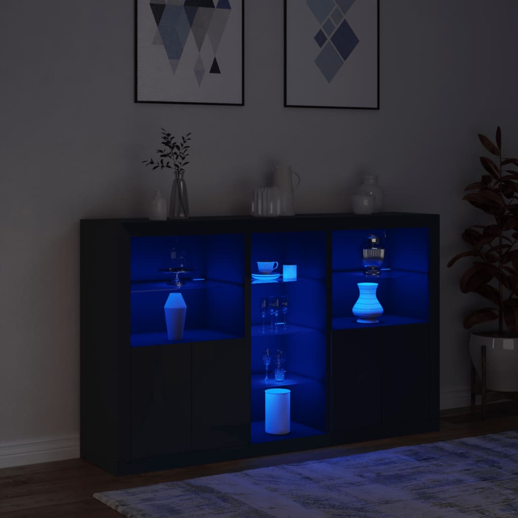 Skjenk Med Led-Lys Svart 162X37X100 Cm