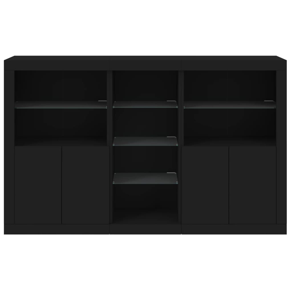 Skjenk Med Led-Lys Svart 162X37X100 Cm