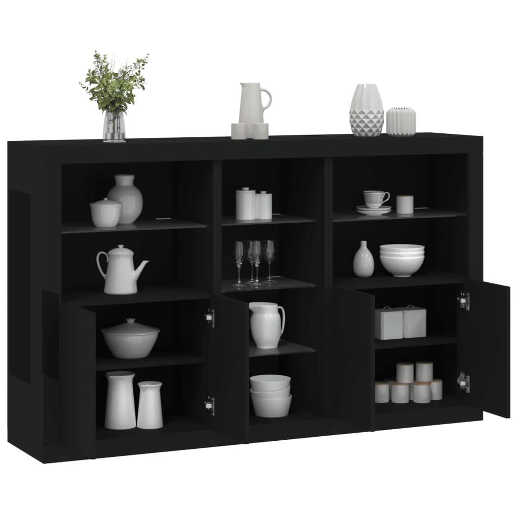 Skjenk Med Led-Lys Svart 162X37X100 Cm