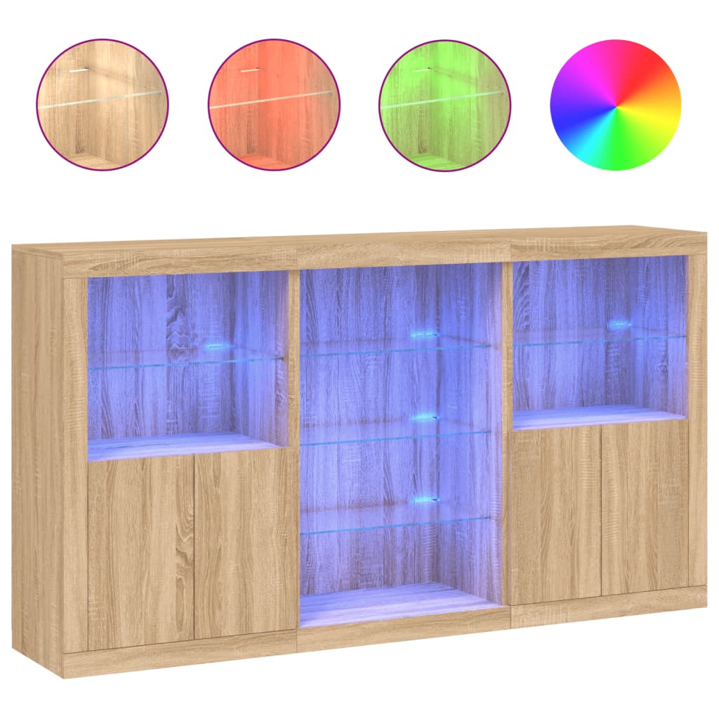 Skjenk Med Led-Lys Sonoma Eik 181,5X37X100 Cm