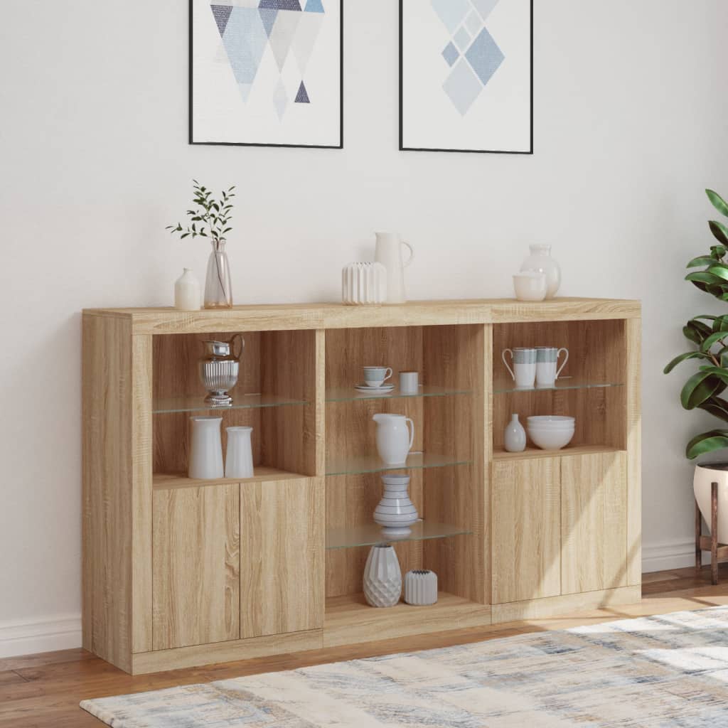 Skjenk Med Led-Lys Sonoma Eik 181,5X37X100 Cm