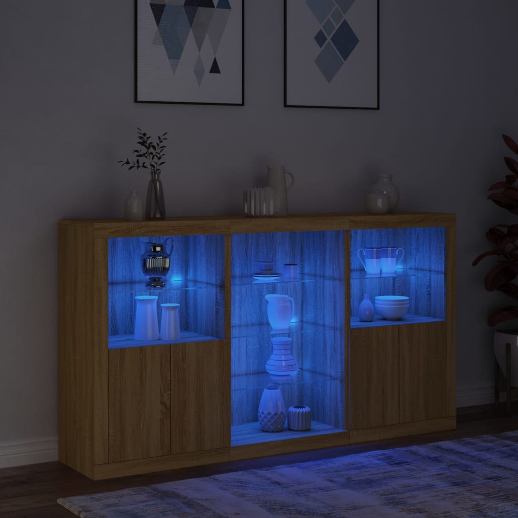 Skjenk Med Led-Lys Sonoma Eik 181,5X37X100 Cm