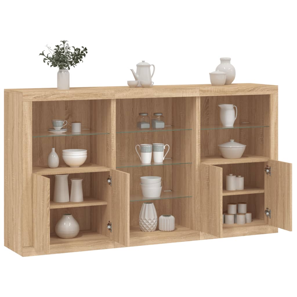 Skjenk Med Led-Lys Sonoma Eik 181,5X37X100 Cm
