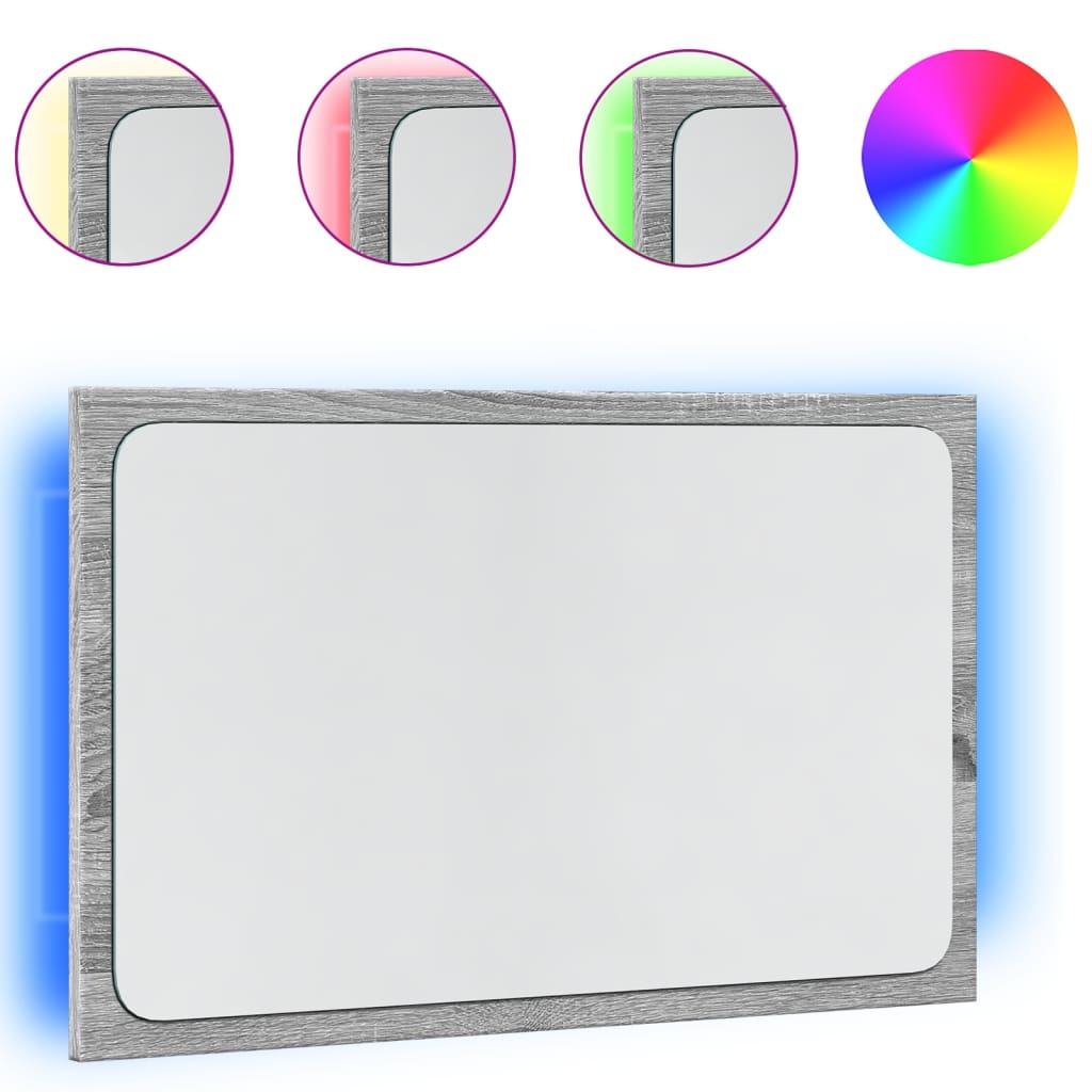 Baderomsspeil Med Led Grå Sonoma 60X8,5X38 Cm Konstruert Tre