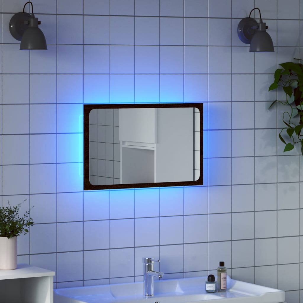 Baderomsspeil Med Led Brun Eik 60X8,5X38 Cm Konstruert Tre