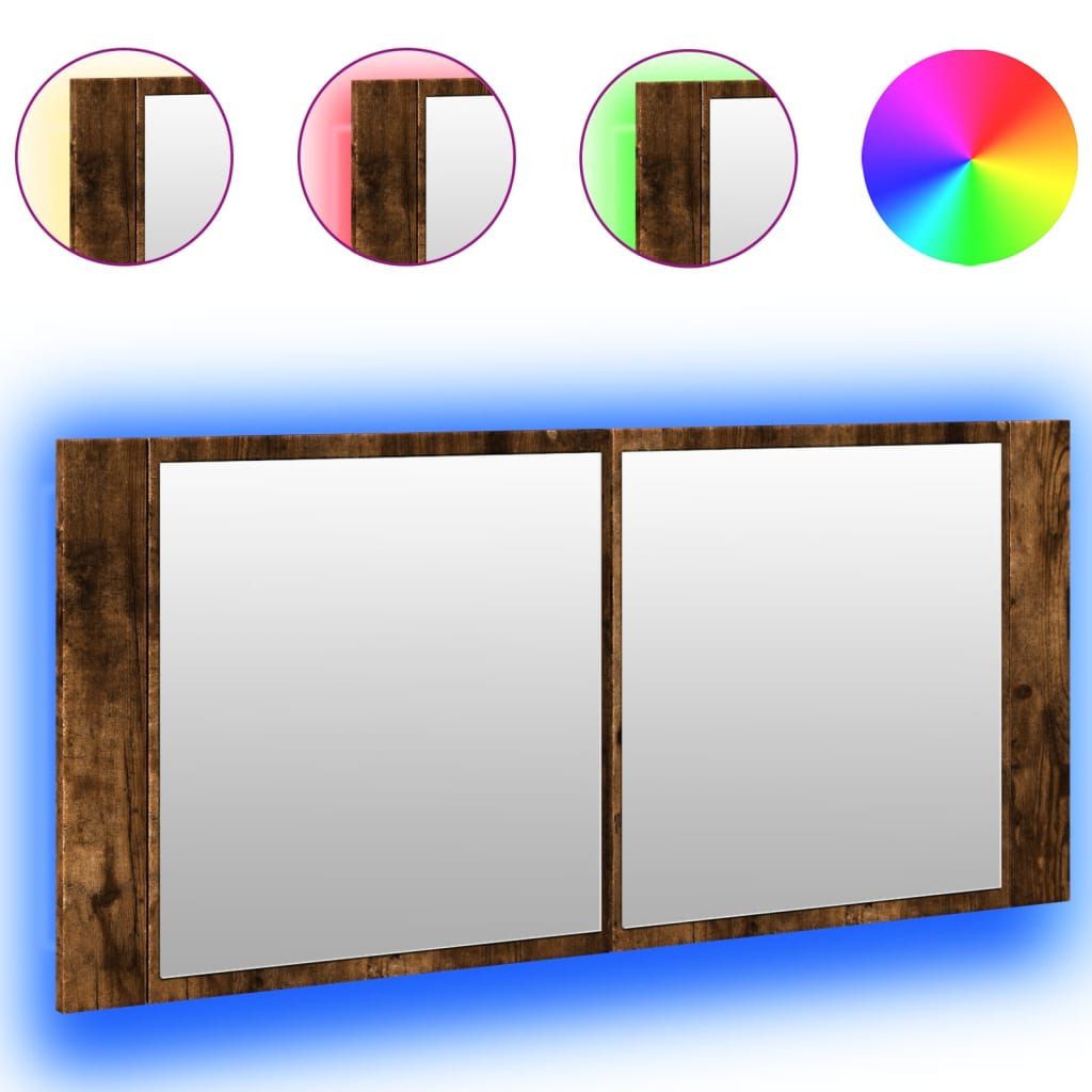 Led-Speilskap Til Baderom Røkt Eik 100X12X45 Cm